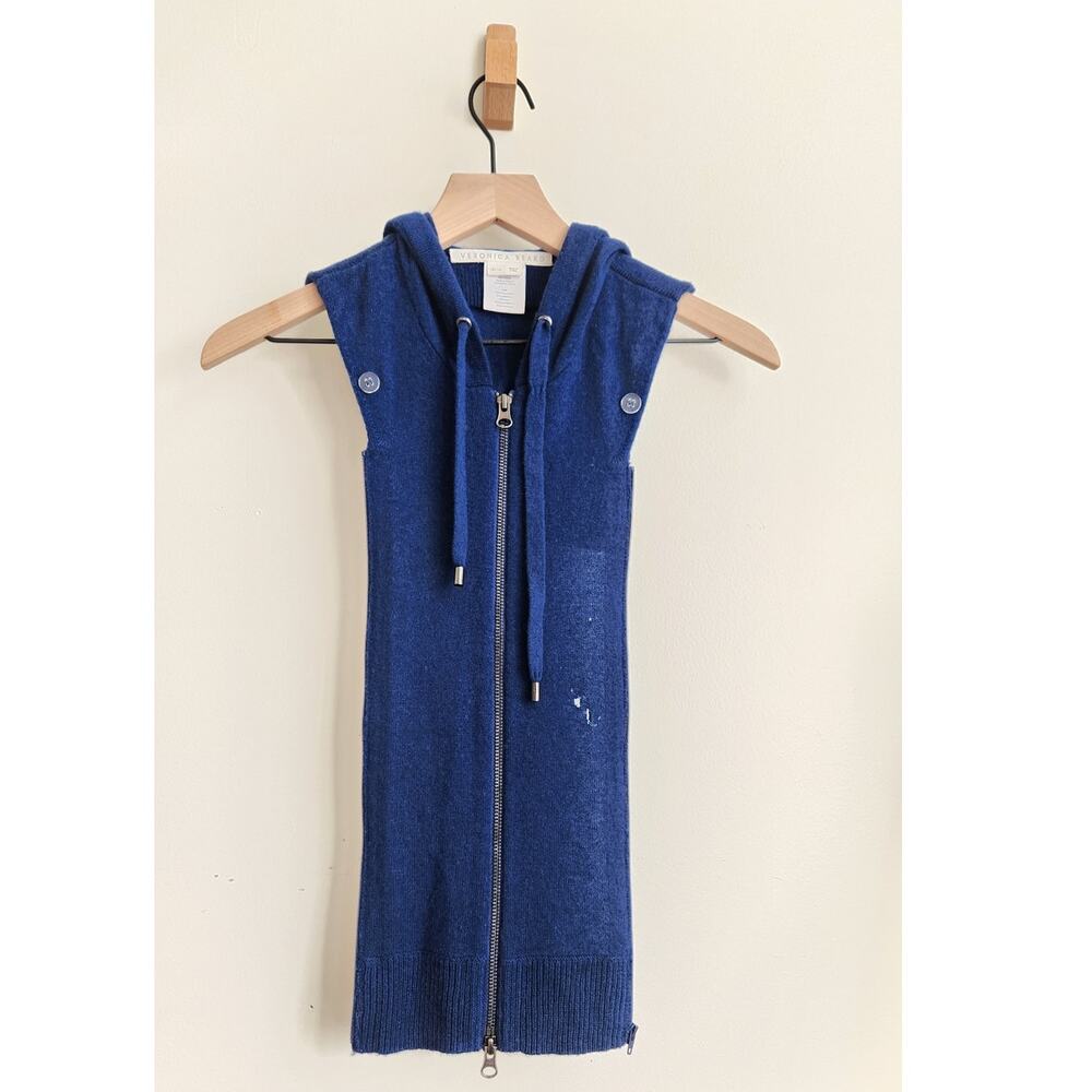 Veronica Beard Dickey Merino Wool Cashmere Hoodie Vest Sweater OS Blue Cozy Luxe